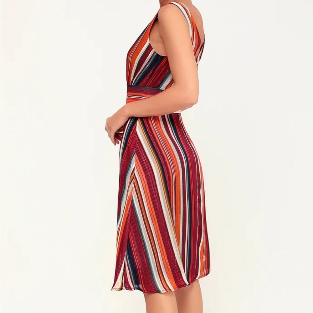 New - Burgundy Multi Striped Midi Dress